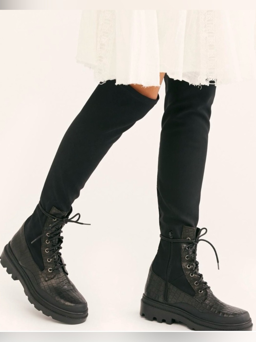 NWOT Free People Shortditch Women's Black Tall Over the Knee Leather Boot. - Picture 2 of 8